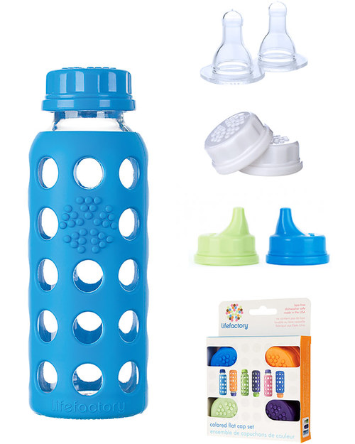 Lifefactory Flat Cap 250ml Glass Bottle with Protective Silicone Sleeve - Raspberry Bottle Accessories