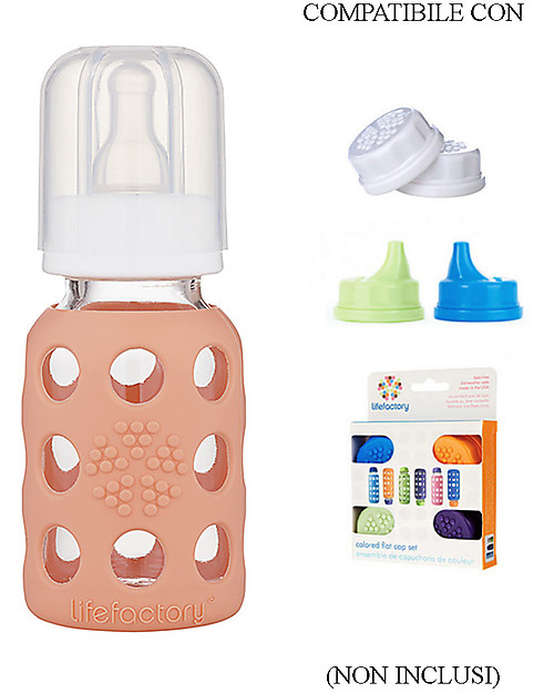 Lifefactory Glass Baby Bottle with Silicone Sleeve - 4 oz/120 ml - Cantaloupe Baby Bottles Accessories