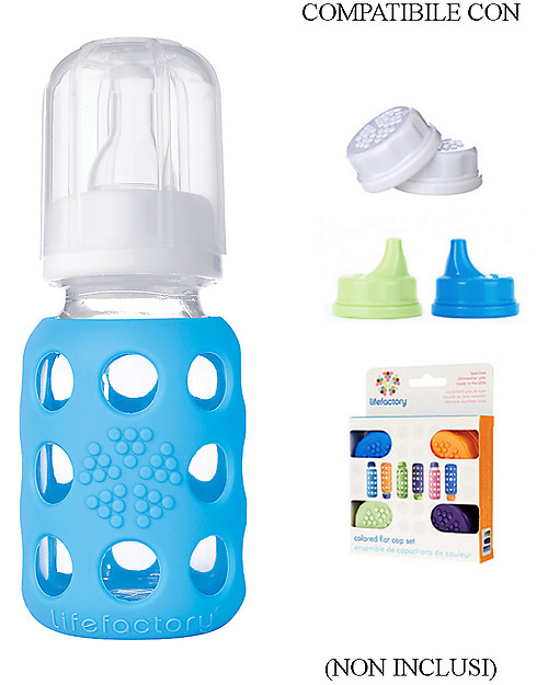 Lifefactory Glass Baby Bottle with Silicone Sleeve - 4 oz/120 ml - Sky Blue Baby Bottles Accessories