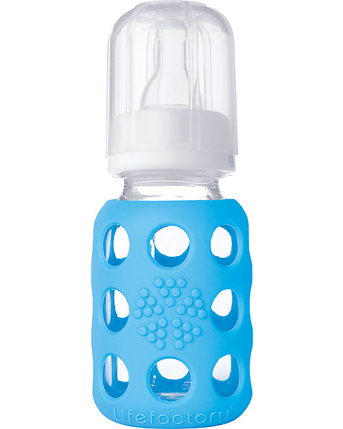 Lifefactory Glass Baby Bottle with Silicone Sleeve - 4 oz/120 ml - Sky Blue Baby Bottles Accessories
