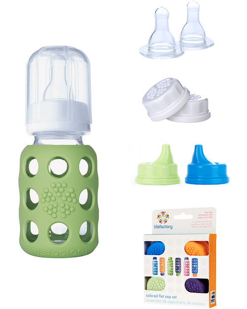 Lifefactory Glass Baby Bottle with Silicone Sleeve - 4 oz/120 ml - Spring Green Baby Bottles Accessories
