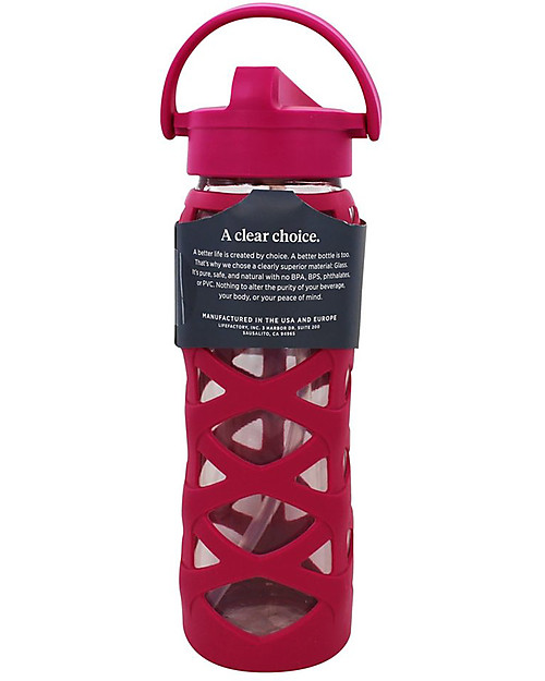 Lifefactory Glass Bottle with Asix Straw Cap and Silicone Sleeve - 22 oz/ 650 ml - Guava Pink Bottle Accessories