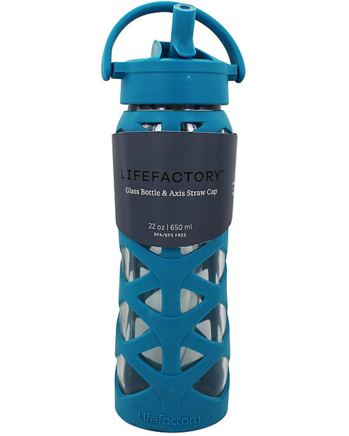 Lifefactory Glass Bottle with Asix Straw Cap and Silicone Sleeve - 22 oz/ 650 ml - Ultramarine Bottle Accessories