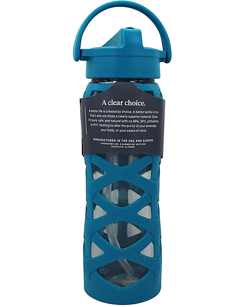 Lifefactory Glass Bottle with Asix Straw Cap and Silicone Sleeve - 22 oz/ 650 ml - Ultramarine Bottle Accessories
