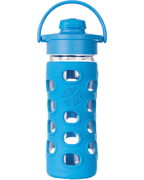 Lifefactory Glass Bottle with Flip Cap and Silicone Sleeve - 12 oz/350 ml - Ocean Blue Bottle Accessories