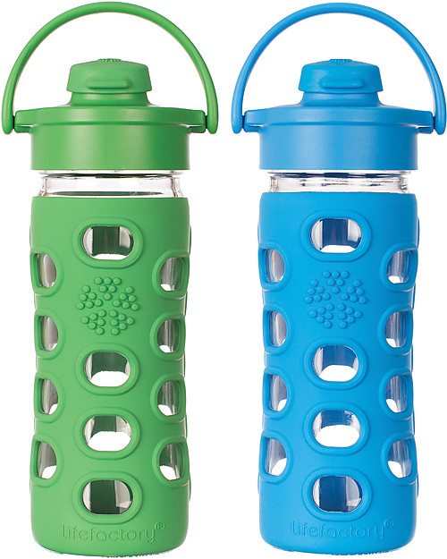 Lifefactory Glass Bottle with Flip Cap and Silicone Sleeve - 12 oz/350 ml - Ocean Blue Bottle Accessories