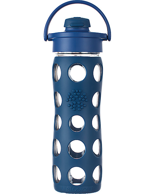 Lifefactory Glass Bottle with Flip Cap and Silicone Sleeve -16 oz/475 ml - Midnight Blue Bottle Accessories