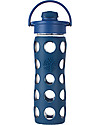 Lifefactory Glass Bottle with Flip Cap and Silicone Sleeve -16 oz/475 ml - Midnight Blue Bottle Accessories