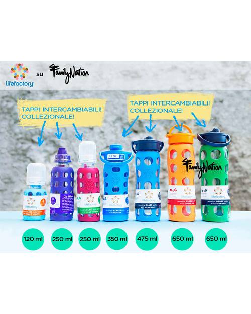 Lifefactory Glass Bottle with Flip Cap and Silicone Sleeve -16 oz/475 ml - Midnight Blue Bottle Accessories