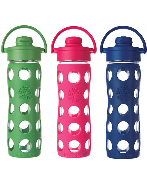 Lifefactory Glass Bottle with Flip Cap and Silicone Sleeve -16 oz/475 ml - Midnight Blue Bottle Accessories