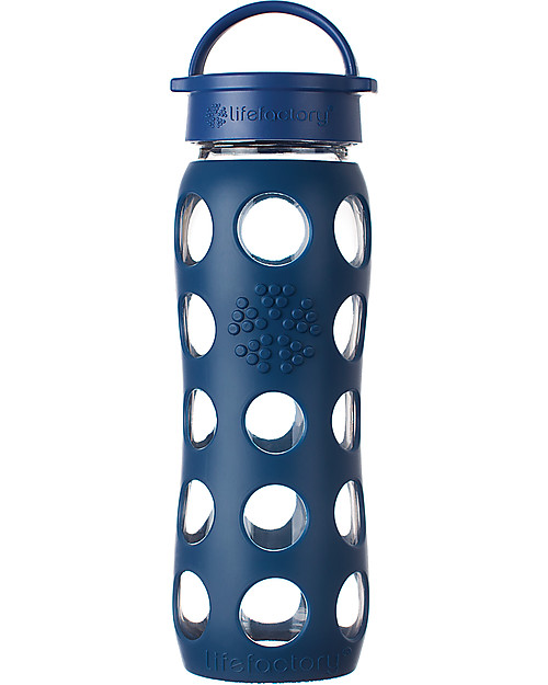 Lifefactory Glass Bottle with Leakproof Cap and Silicone Sleeve - 22 oz/ 650 ml - Midnight Blue Bottle Accessories