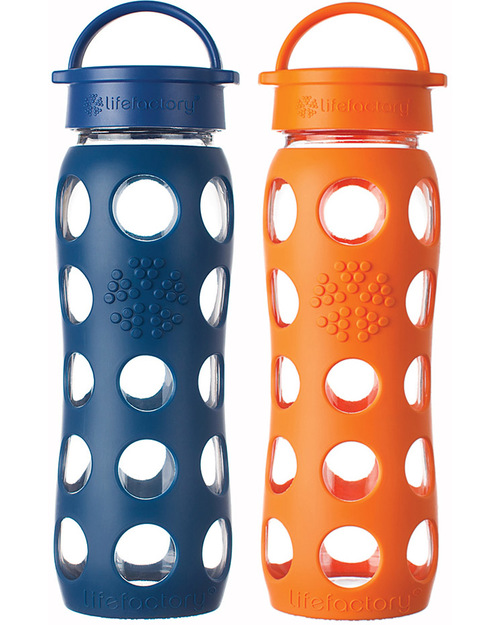 Lifefactory Glass Bottle with Leakproof Cap and Silicone Sleeve - 22 oz/ 650 ml - Orange Bottle Accessories