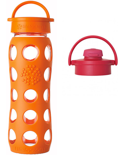 Lifefactory Glass Bottle with Leakproof Cap and Silicone Sleeve - 22 oz/ 650 ml - Orange Bottle Accessories