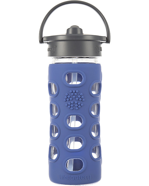 Lifefactory Glass Bottle with Straw Cap and Silicone Sleeve - 12 oz/350 ml - Cobalt Blue Bottle Accessories