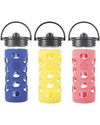 Lifefactory Glass Bottle with Straw Cap and Silicone Sleeve - 12 oz/350 ml - Cobalt Blue Bottle Accessories