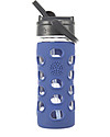 Lifefactory Glass Bottle with Straw Cap and Silicone Sleeve - 12 oz/350 ml - Cobalt Blue Bottle Accessories