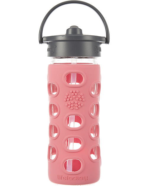 Lifefactory Glass Bottle with Straw Cap and Silicone Sleeve - 12 oz/350 ml - Coral Pink Bottle Accessories