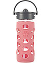 Lifefactory Glass Bottle with Straw Cap and Silicone Sleeve - 12 oz/350 ml - Coral Pink Bottle Accessories