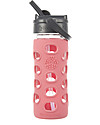 Lifefactory Glass Bottle with Straw Cap and Silicone Sleeve - 12 oz/350 ml - Coral Pink Bottle Accessories