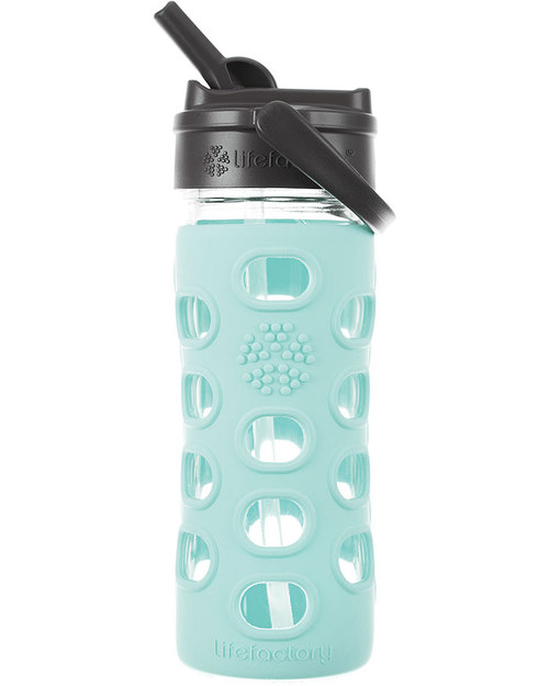 Lifefactory Glass Bottle with Straw Cap and Silicone Sleeve - 12 oz/350 ml - Turquoise Bottle Accessories