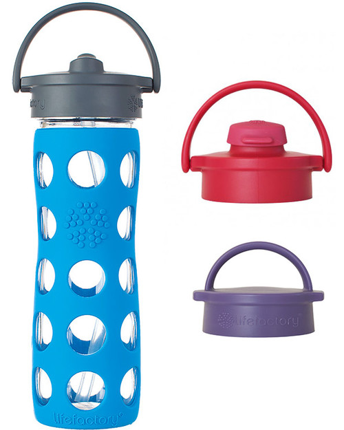 Lifefactory Glass Bottle with Straw Cap and Silicone Sleeve - 16 oz/ 475 ml - Ocean Blue Bottle Accessories