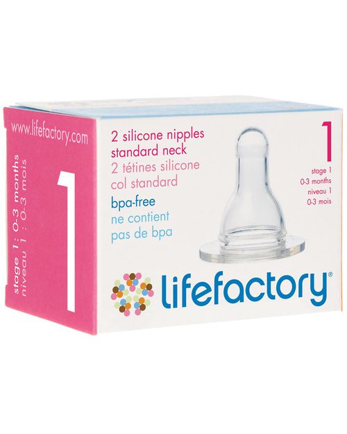 Lifefactory Stage 1 Silicone Nipples (0-3 Months) - Pack of 2 Baby Bottles