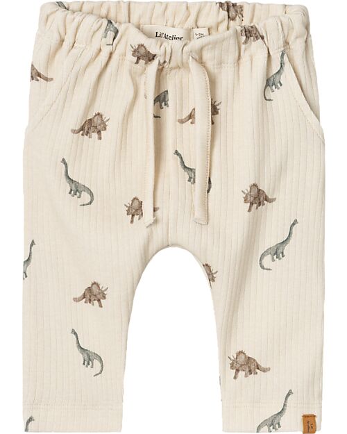 Lil Atelier Baby Leggings - Dino - Birch - Cotton and Lyocell TENCEL Trousers