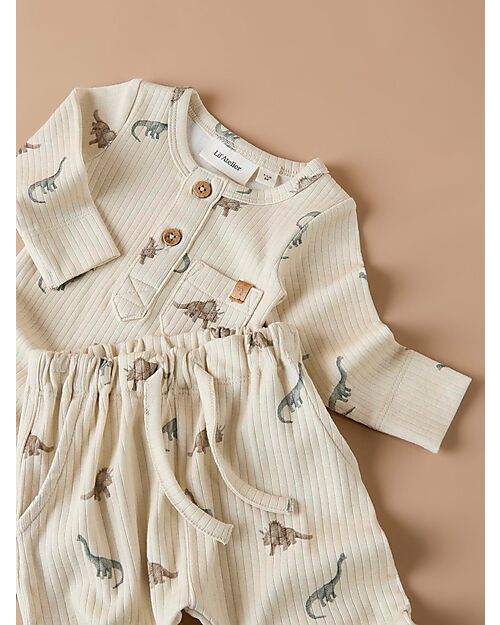 Lil Atelier Baby Leggings - Dino - Birch - Cotton and Lyocell TENCEL Trousers