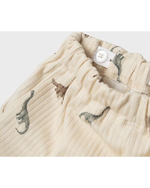 Lil Atelier Baby Leggings - Dino - Birch - Cotton and Lyocell TENCEL Trousers