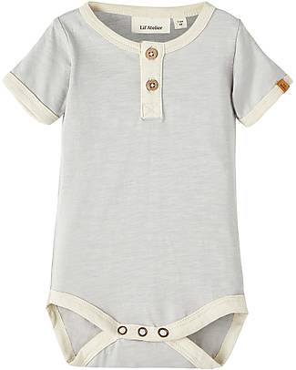 Lil Atelier Body With Buttons - Harbor Mist - 100% Organic Cotton Short Sleeves Bodies