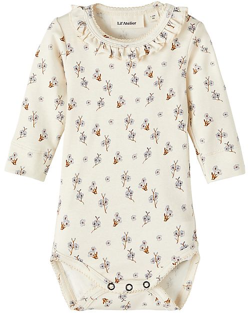 Lil Atelier Floreal Long Sleeved Body - Cream - Cotton Long Sleeves Bodies