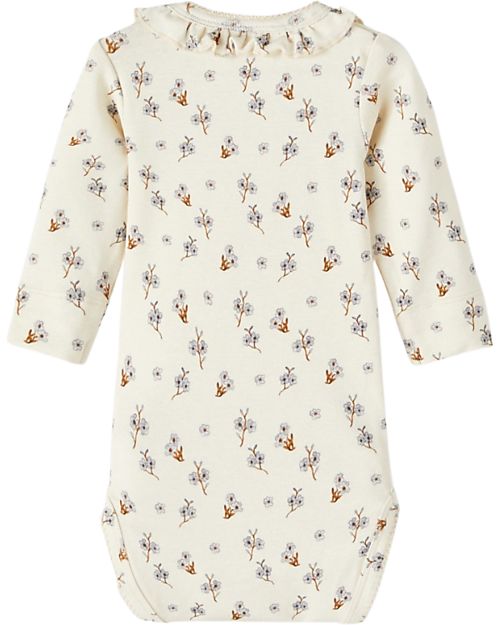 Lil Atelier Floreal Long Sleeved Body - Cream - Cotton Long Sleeves Bodies