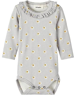 Lil Atelier Floreal Long Sleeved Body - Grey - Cotton Long Sleeves Bodies