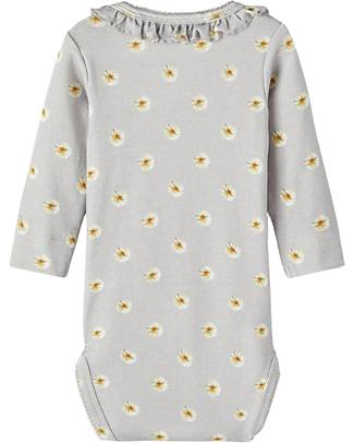 Lil Atelier Floreal Long Sleeved Body - Grey - Cotton Long Sleeves Bodies