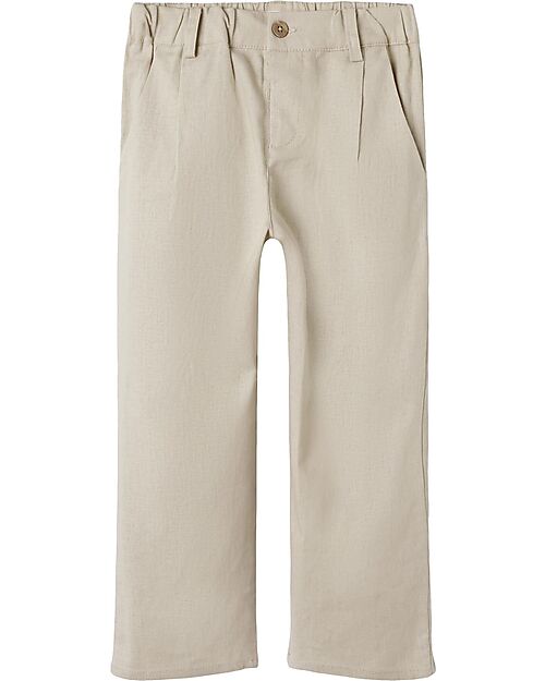 Lil Atelier Linen Trousers - Beige - Adjustable Waist Trousers