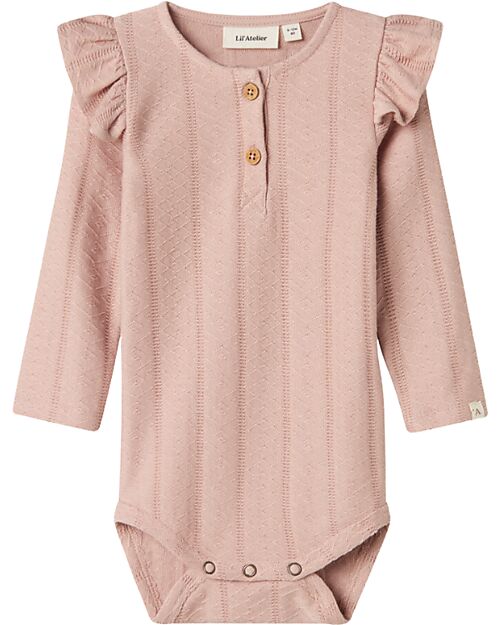Lil Atelier Long Sleeve Bodysuit - Powder - Organic Cotton - with Ruffles Long Sleeves Bodies