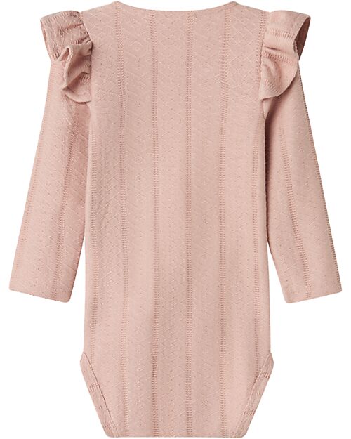 Lil Atelier Long Sleeve Bodysuit - Powder - Organic Cotton - with Ruffles Long Sleeves Bodies