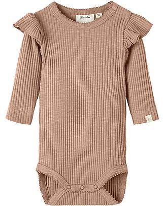 Lil Atelier Long Sleeve Bodysuit - Sirocco - Organic Cotton - with Ruffles Long Sleeves Bodies