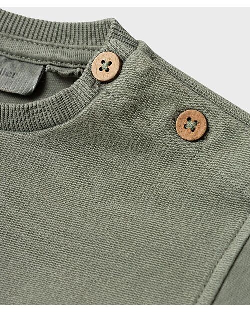 Lil Atelier Long-Sleeve Shirt in Organic Cotton - Sage Green Long Sleeves Tops