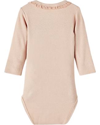 Lil Atelier Long Sleeved Body with Lace Detail - Rose - Cotton Long Sleeves Bodies