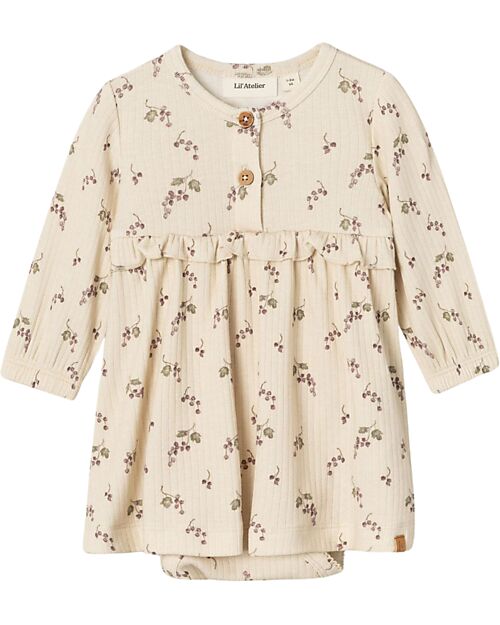 Lil Atelier Long-Sleeved Dress - Birch - Organic Cotton - with Ruffles Dresses_