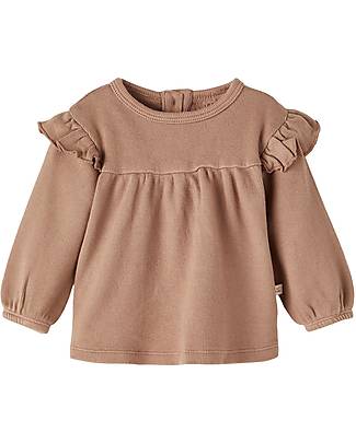 Lil Atelier Long Sleeved Shirt With Volant - Mocha - Cotton Long Sleeves Tops