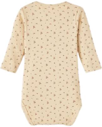 Lil Atelier Long Sleeves Bodysuit - Flowers - with Ruffles - Wood Ash - Organic Cotton Long Sleeves Bodies