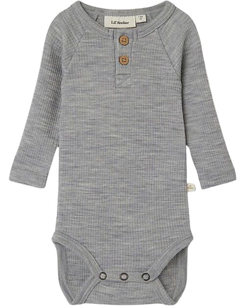 Lil Atelier Long Sleeves Bodysuit - Grey Melange - Organic Cotton Long Sleeves Bodies