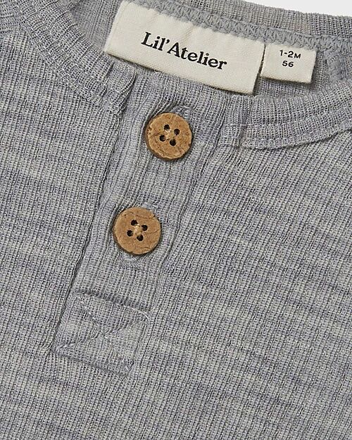 Lil Atelier Long Sleeves Bodysuit - Grey Melange - Organic Cotton Long Sleeves Bodies