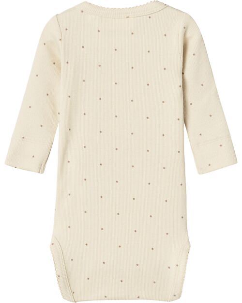 Lil Atelier Long Sleeves Bodysuit - Pois - Birch - Organic Cotton Long Sleeves Bodies