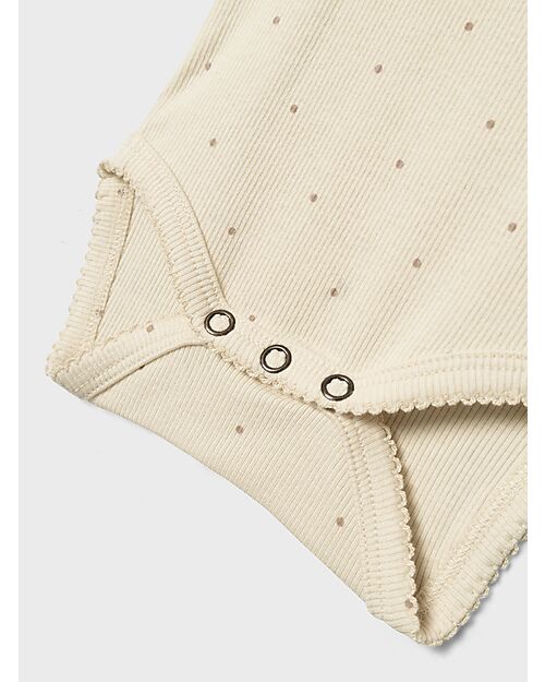 Lil Atelier Long Sleeves Bodysuit - Pois - Birch - Organic Cotton Long Sleeves Bodies