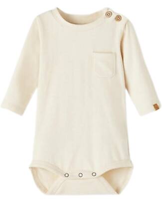 Lil Atelier Long Sleeves Bodysuit - with front pocket - Wood Ash - Organic Cotton Long Sleeves Bodies