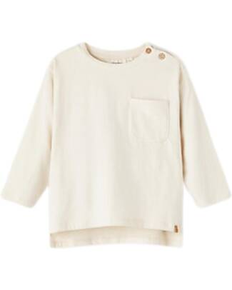 Lil Atelier Loose Top with long sleeve - Wood Ash - with Front Pocket - 95% Organic Cotton Long Sleeves Tops