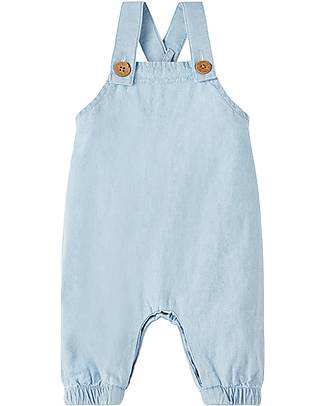 Lil Atelier Overalls with Elasticated Hems - Light Blue Denim - 100% Organic Cotton Dungarees